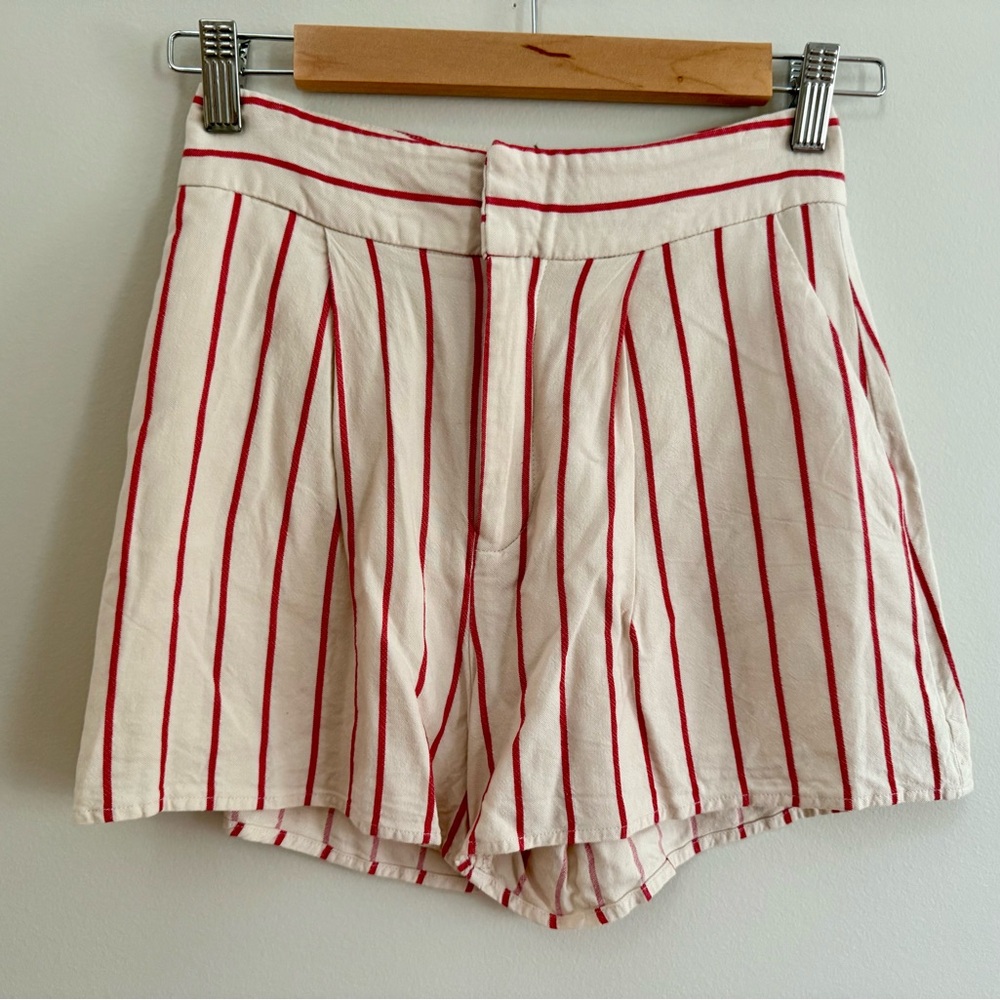 Gianni Bini Red and Cream Striped High Waist Shorts, Size 0